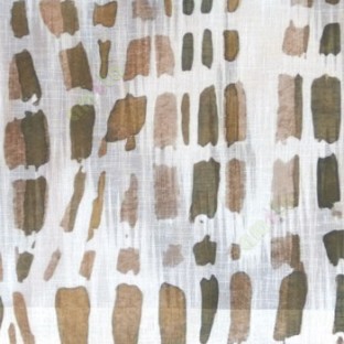 Brown white green color stone geometric shaped vertical rectangular shaped lines texture finished cotton sheer curtain
